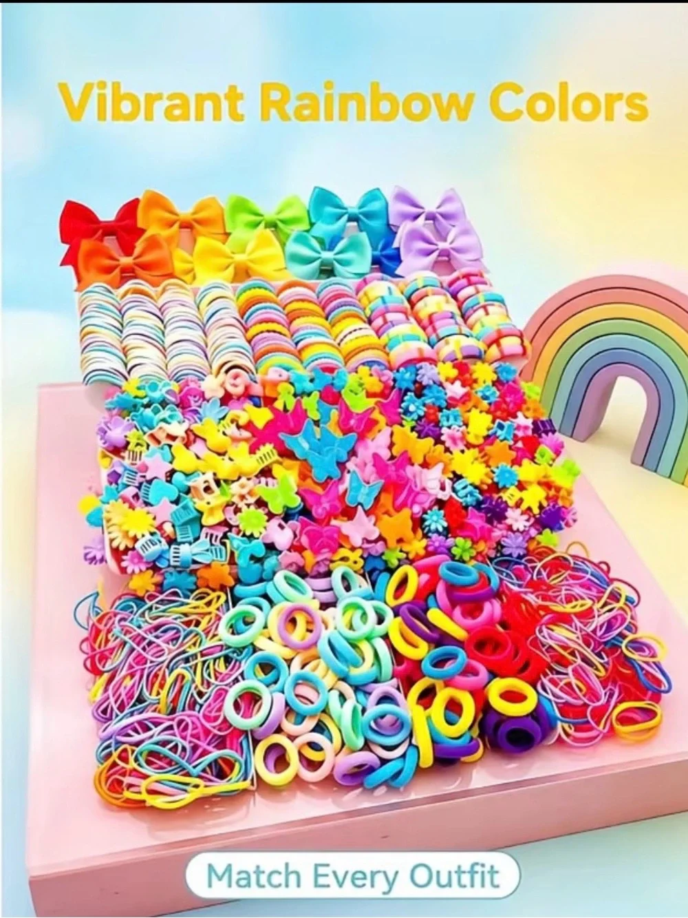 825-Piece Kids Hair Accessories Set — Bright Multicolor Hair Clips & Elastics
